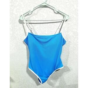 Wild Fable - Woman’s Blue & White Textured High Leg One-Piece Swimsuit XL